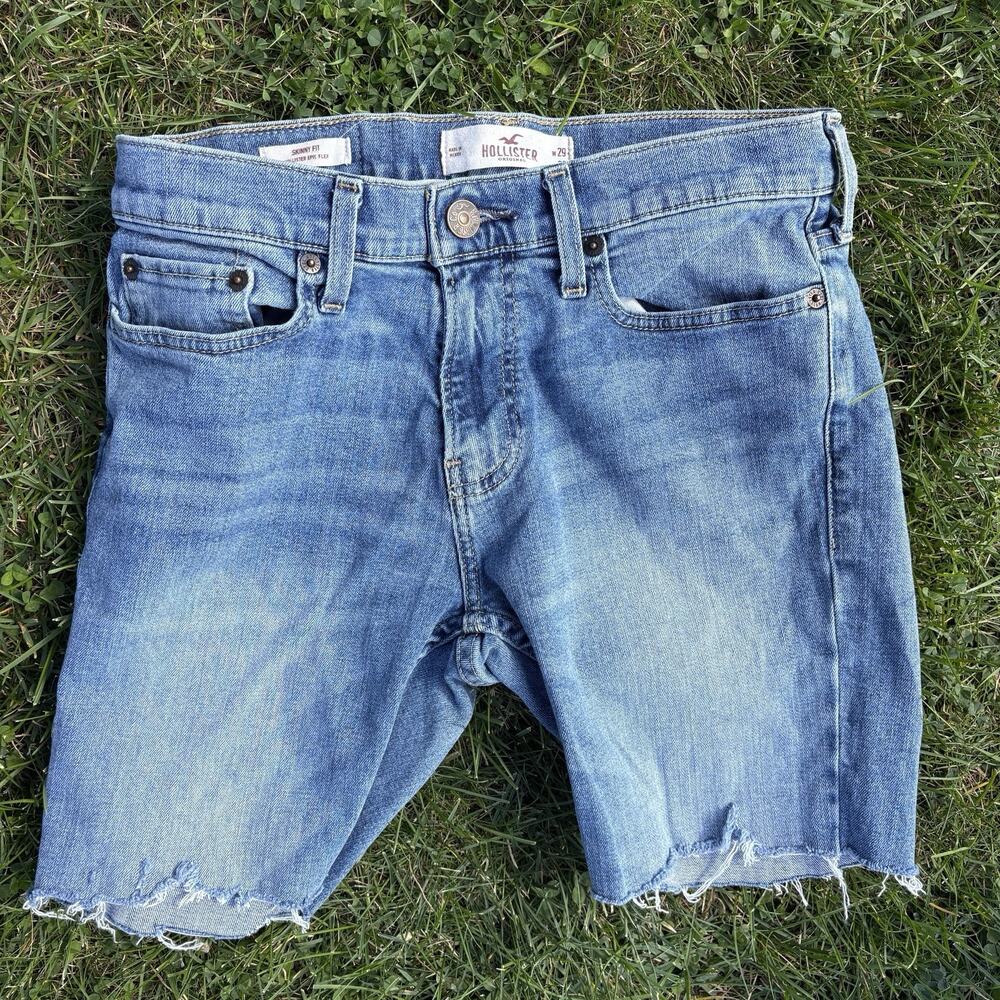 Hollister Denim Shorts Mens 29 Blue Adult Raw Hem Faded Skinny Fit